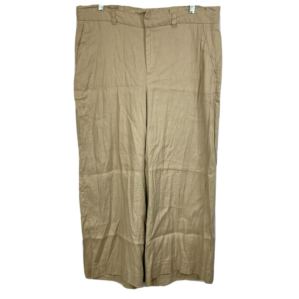 Banana Republic Pants Womens Sz 12 Beige Linen Crop Wide‎ Leg Pockets